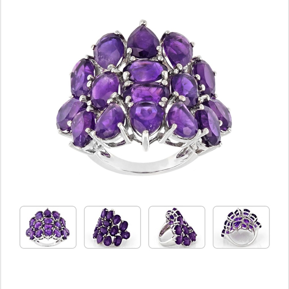 NEW JTV Purple Amethyst Rhodium Over Sterling Silver Ring. 8.50ctw.